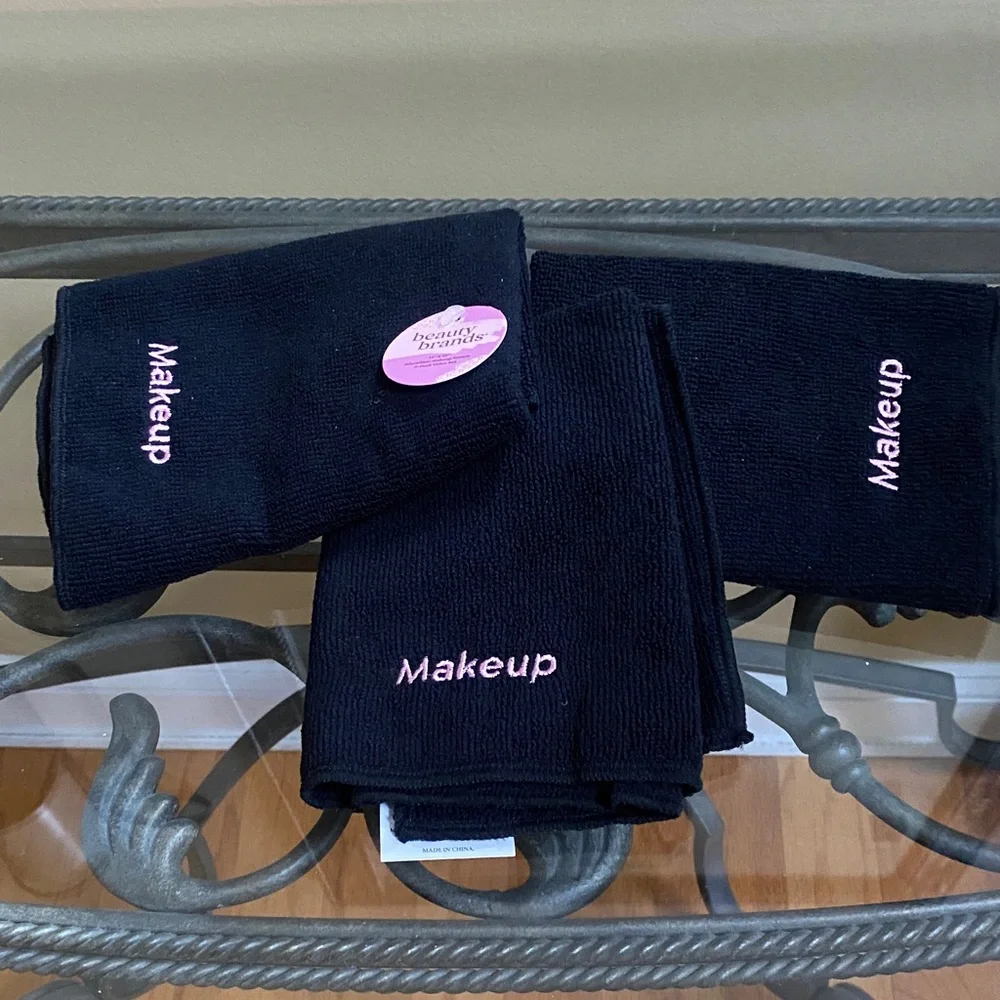 NWT set of 3 Black microfiber Pink embroidered 
